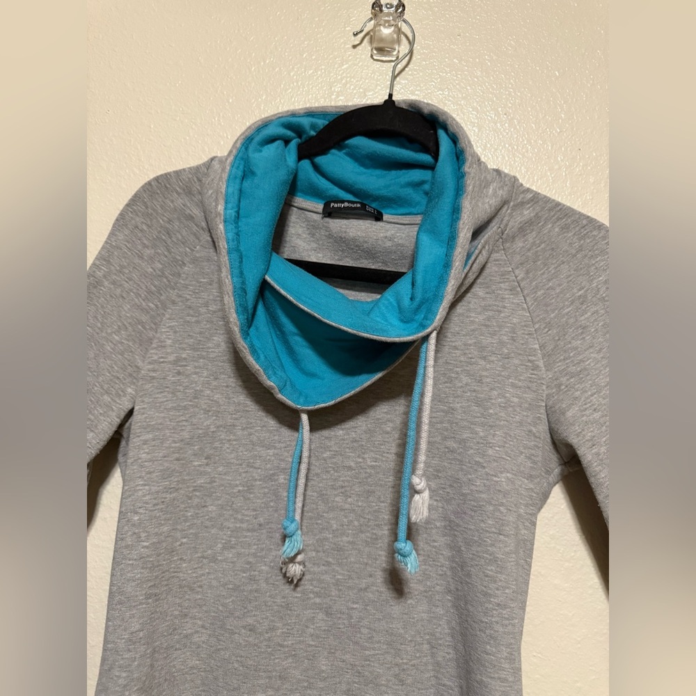 Patty Boutik Cowl Neck Hoodie Gray Blue Pullover Sweatshirt L - Picture 5 of 6